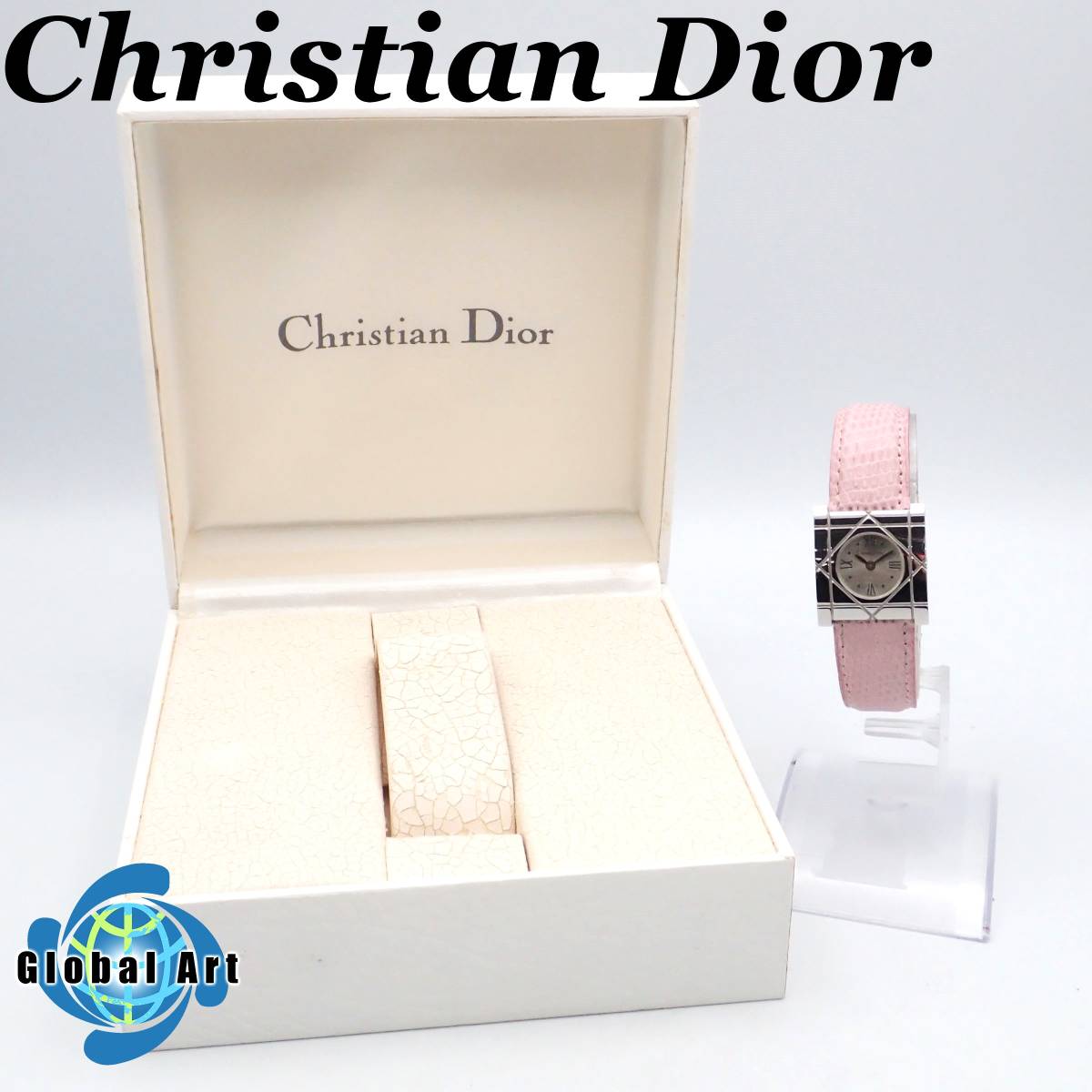 う11386/Christian Dior クリスチャンディオール/クールカレ/クオーツ/レディース腕時計/文字盤 シルバー/D82-100/箱付/ジャンク_画像1