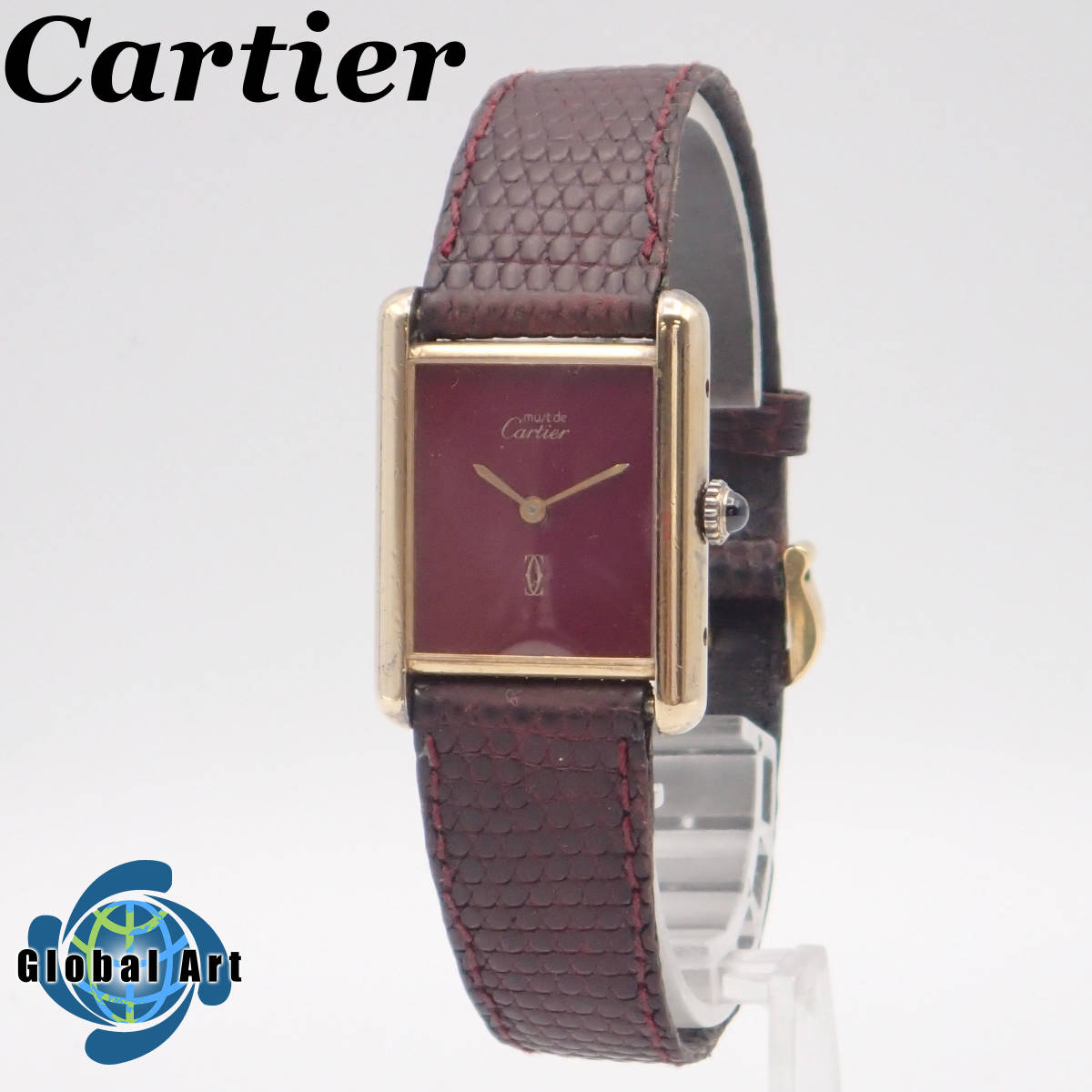 う12023/Cartier カルティエ/マストタンク/ヴェルメイユ/手巻き/レディース腕時計/SV925/文字盤 ボルドー_画像1