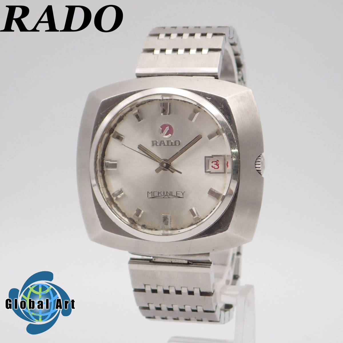 う12051/RADO ラドー/マッキンリー/自動巻/メンズ腕時計/カットガラス/文字盤 シルバー_画像1