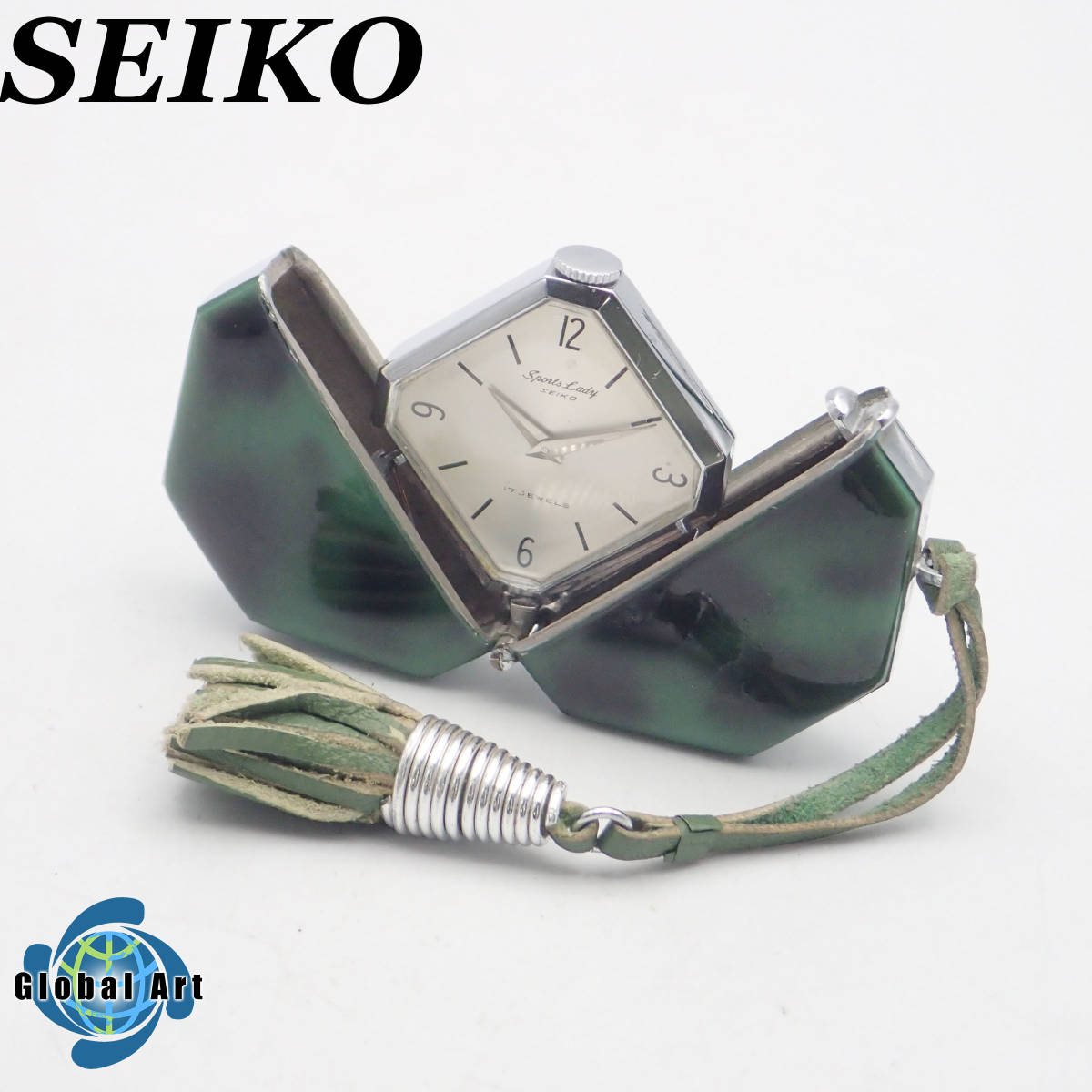 え01187/SEIKO セイコー/桃太郎/手巻き/懐中時計/17石/グリーン/文字盤 シルバー_画像1