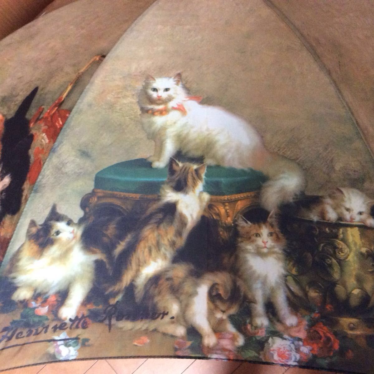 猫 絵画風デザイン⭐新品・未使用 長傘 猫 絵画アート 雨傘 CATファミリー ブラウン系 長傘|Yahoo