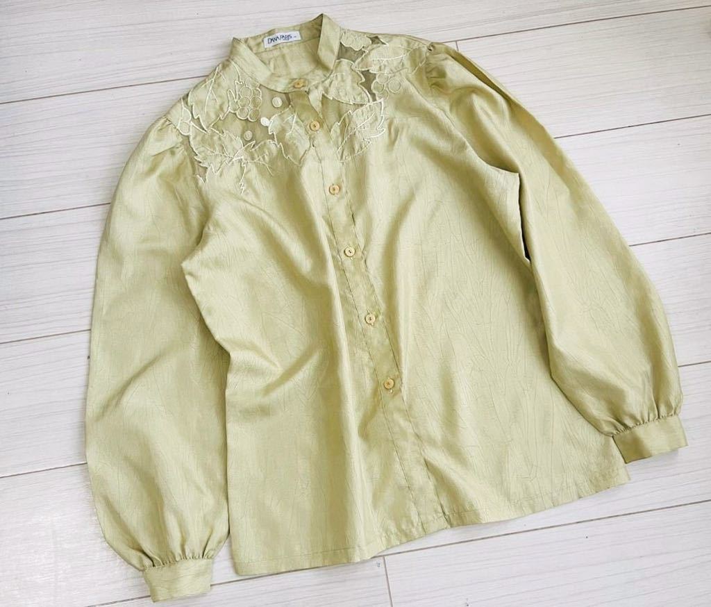 新品同様 シアーシャツ ブラウス 試着のみ美品 DANA PARIS 9号 デコルテの透け感がおしゃれ日本製 新品同様 イエローの画像2