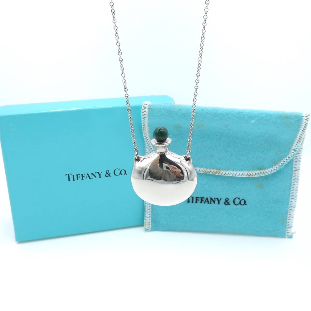 極希少 美品 Tiffany&Co. ヴィンテージ ティファニー マカライト パフューム ボトル シルバー ロング ネックレス SV925 香水 HH235_画像8