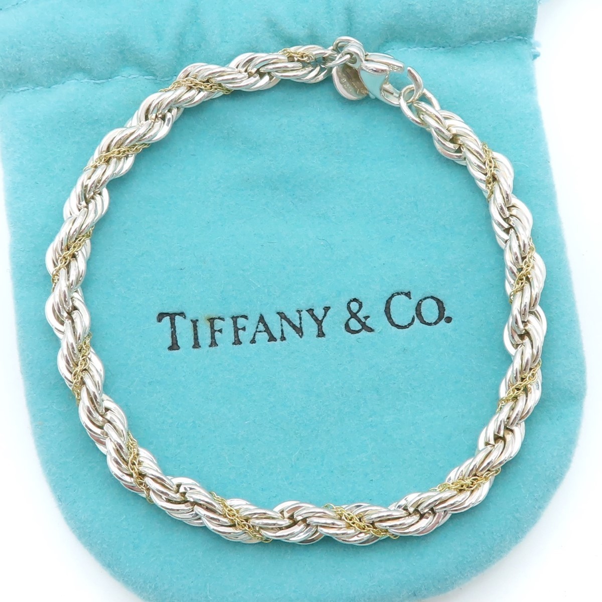 希少 美品 Tiffany&Co. ヴィンテージ ティファニー イエロー ゴールド スクリュー シルバー コンビ ブレスレット 750 K18 SV925 HH253_画像1