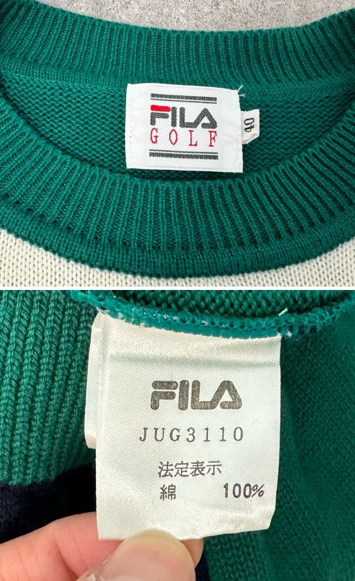 激レア 希少 美品 FILA golf 90s vintage ロゴ 刺繍 イタリアン トリコロール カラー コットン ニット セーター 40 フィラ ゴルフ 90年代_画像10