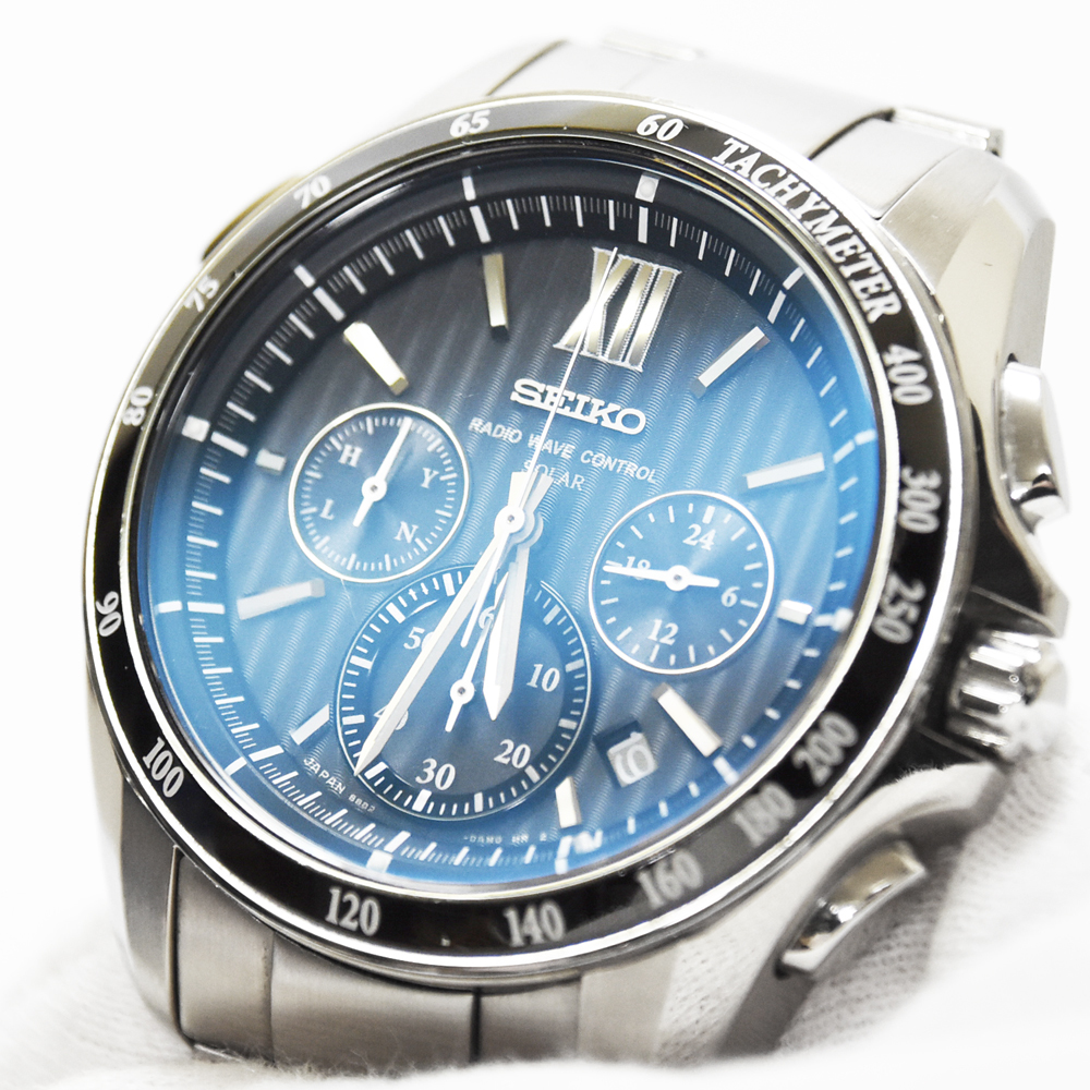 SEIKO BRIGHTZ セイコー ブライツ メンズ ソーラー 電波時計 腕時計 クロノグラフ 10気圧防水 ブラックダイヤル 黒文字盤 SAGA153 8B82_画像3