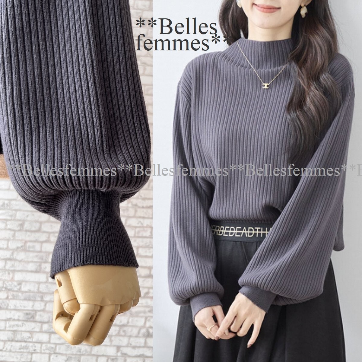 ★Belles*★送料185円★新品M～L*ポワン袖のエレガントなシンプルニット*柔らかで落ち感のある大人セーター*フレアスカートに♪1524grTRUBE_画像1