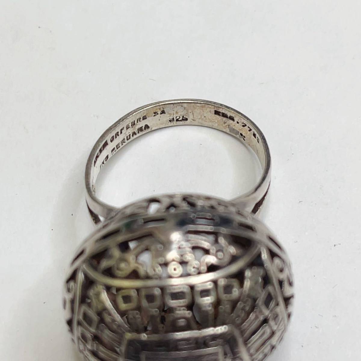 ヴィンテージ ペルー製 シルバー 刻印有り インカ神話創造神 ドームリング 指輪 サイズ 19号_画像8