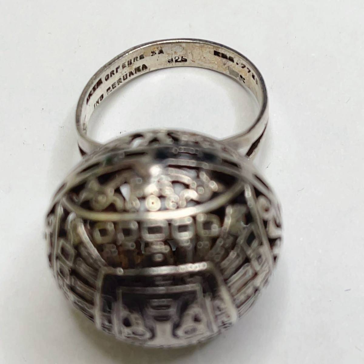 ヴィンテージ ペルー製 シルバー 刻印有り インカ神話創造神 ドームリング 指輪 サイズ 19号_画像6