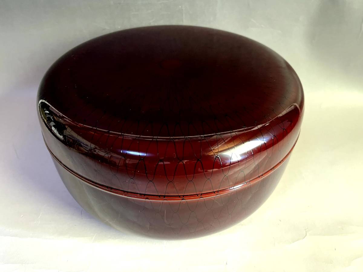 福袋セール 時代物 大型漆器 ◇ 直径37cm 蓋物 喰籠 蒔絵 鶴亀図 縁起物 菓子器、喰籠
