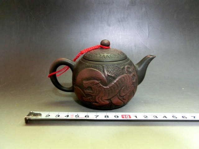 急須■朱泥 虎紋 古い茶器 寅 中国盧記 茶瓶 古玩 唐物 中国 古美術 時代物 骨董品■