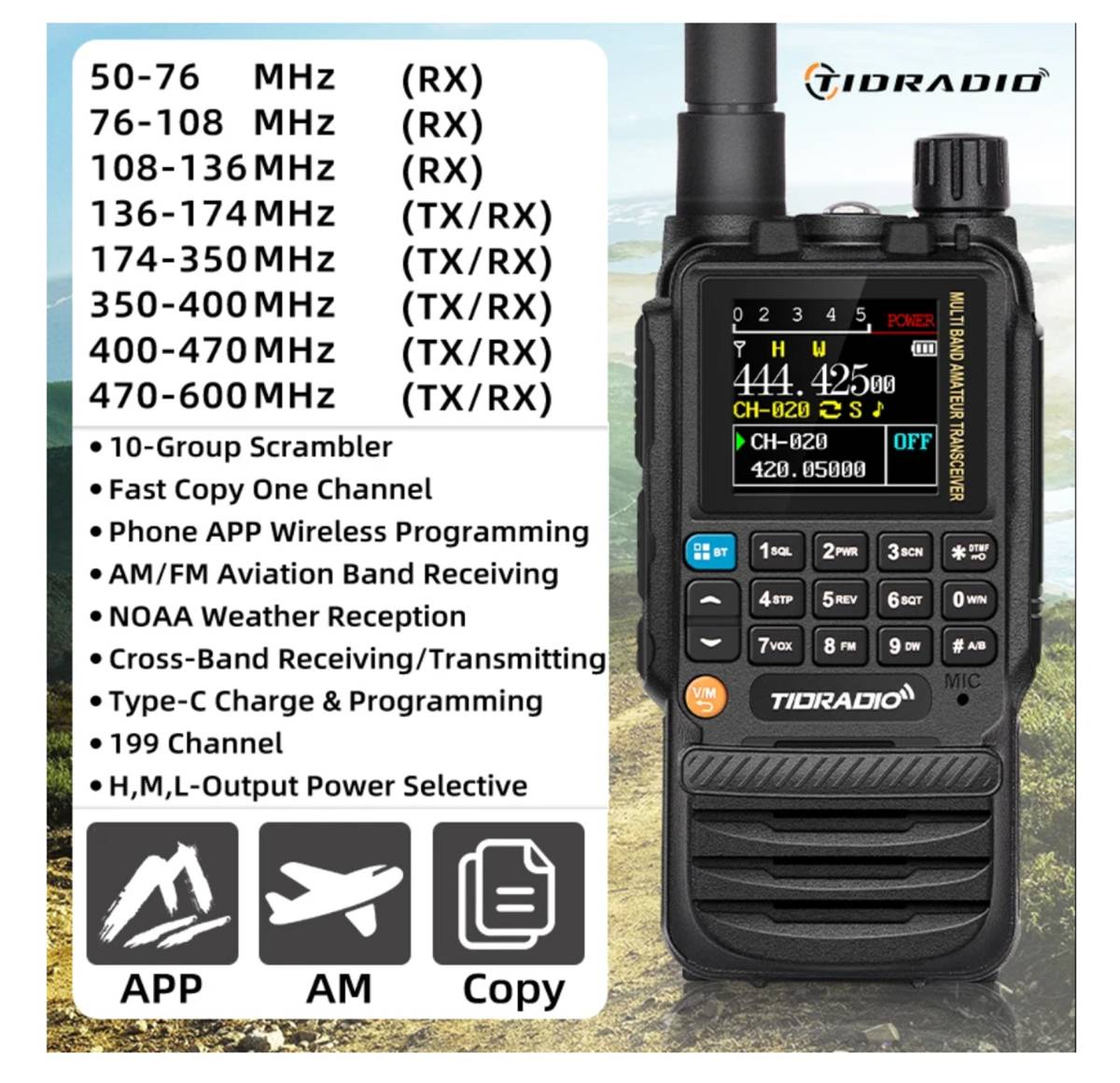 TIDRADIO TD-H3 5-Band Receive with AM AIR VHF / UHF デュアルバンドトランシーバー + SMA-BNC変換コネクター_画像1