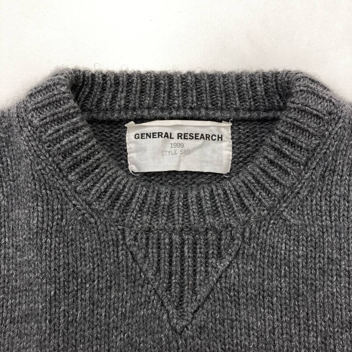 GENERAL RESEARCH 1999 STYLE.589 cashmere knitted sweater border gray M size General Research 90s VINTAGE archive 4010173
