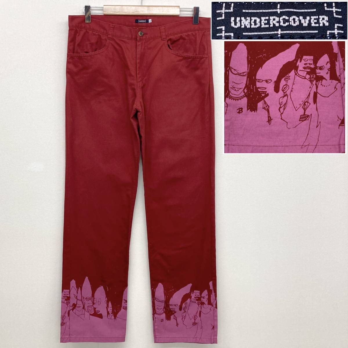 2001AW 宝飾期 UNDERCOVER D.A.V.F. 裾プリント パンツ Lサイズ アンダーカバー DAVF スラックス VINTAGE archive 1554