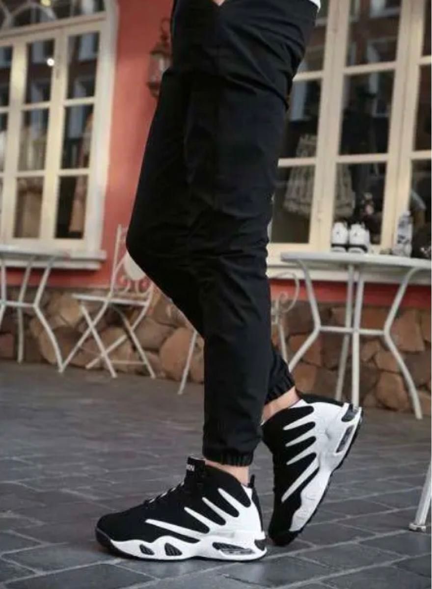新品 メンズ 厚底 スニーカー ハイカット 白黒 26 26.5 27 ハイカットスニーカー fashion　ロゴ ツートーン 靴