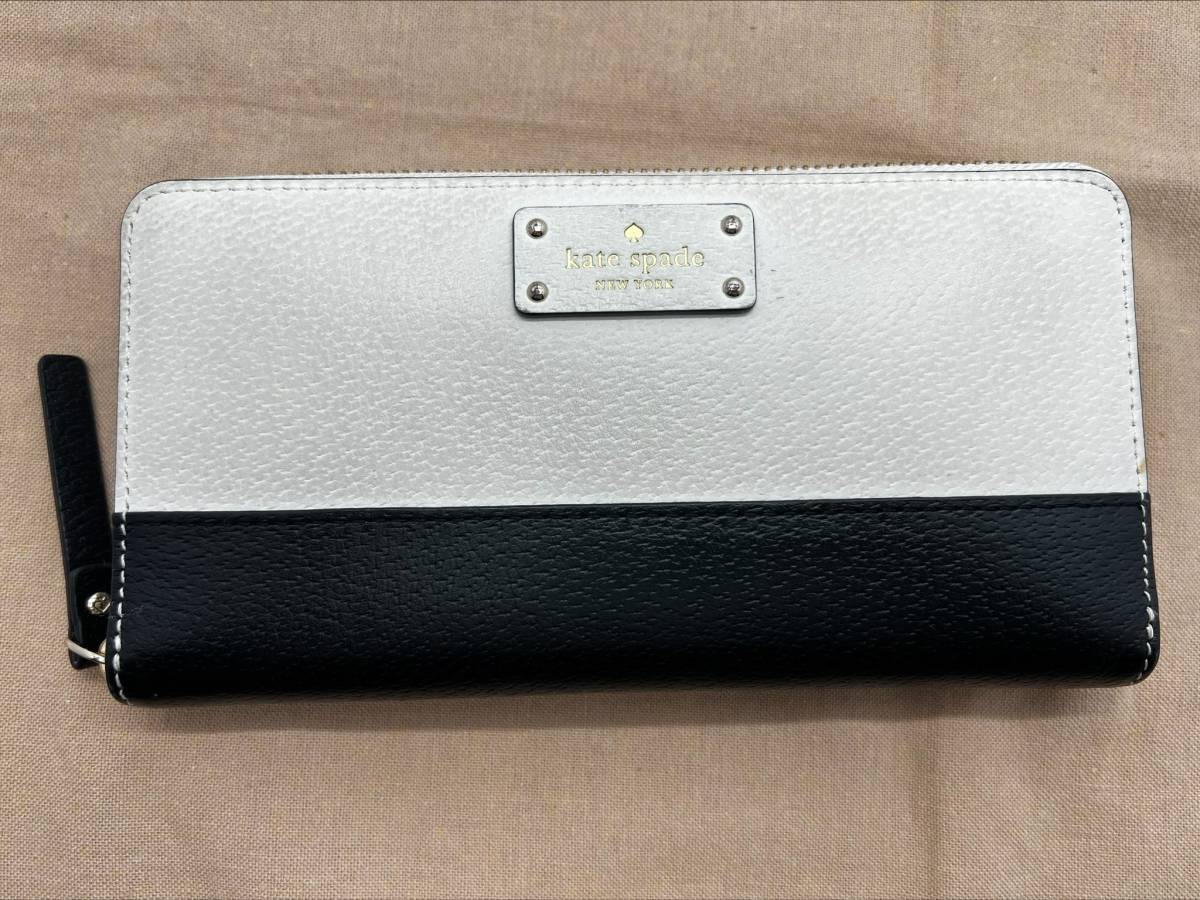 ◎7591　美品　kate spade ラウンドファスナー 長財布 ホワイト ブラック ケイトスペード _画像2