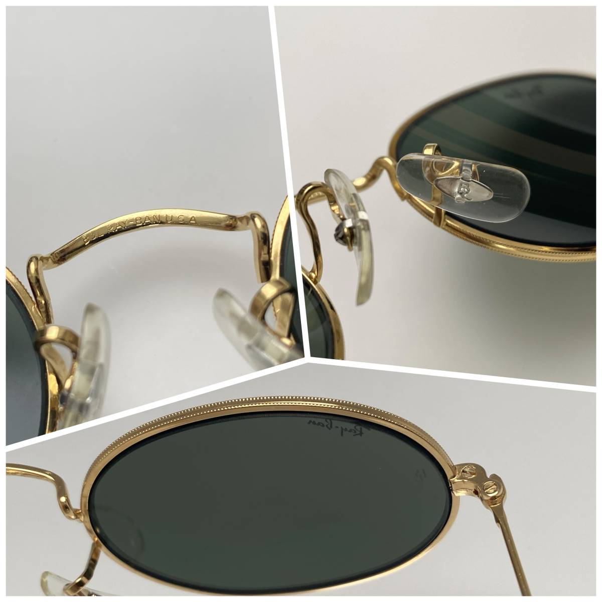 ケース付★B&L RAY-BANボシュロムレイバン OVALオーバル Gold/G-15 ゴールド金 丸メガネ ラウンドレンズ VINTAGEサングラス USA製_画像6