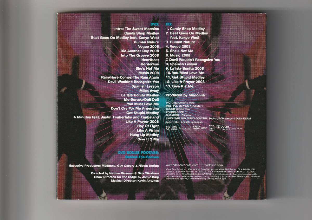 帯付CD+DVD/マドンナ　スティッキー＆スウィート・ツアー　CD盤 全13曲収録　DVD盤 約155分　2010年発売　WPZR30363～4_画像2