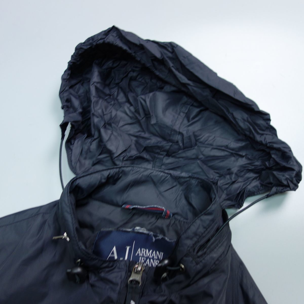 アルマーニジーンズ ARMANI JEANS ロゴ フード収納型 薄手ジャケット ブルゾン 黒 メンズ M_画像3