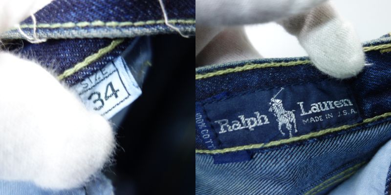 デッドストック USA製 80s 90s ラルフローレン RALPH LAUREN 濃紺 ポニー刺繍 ストレートデニム ジーンズ メンズ 34 アメリカ古着_画像9