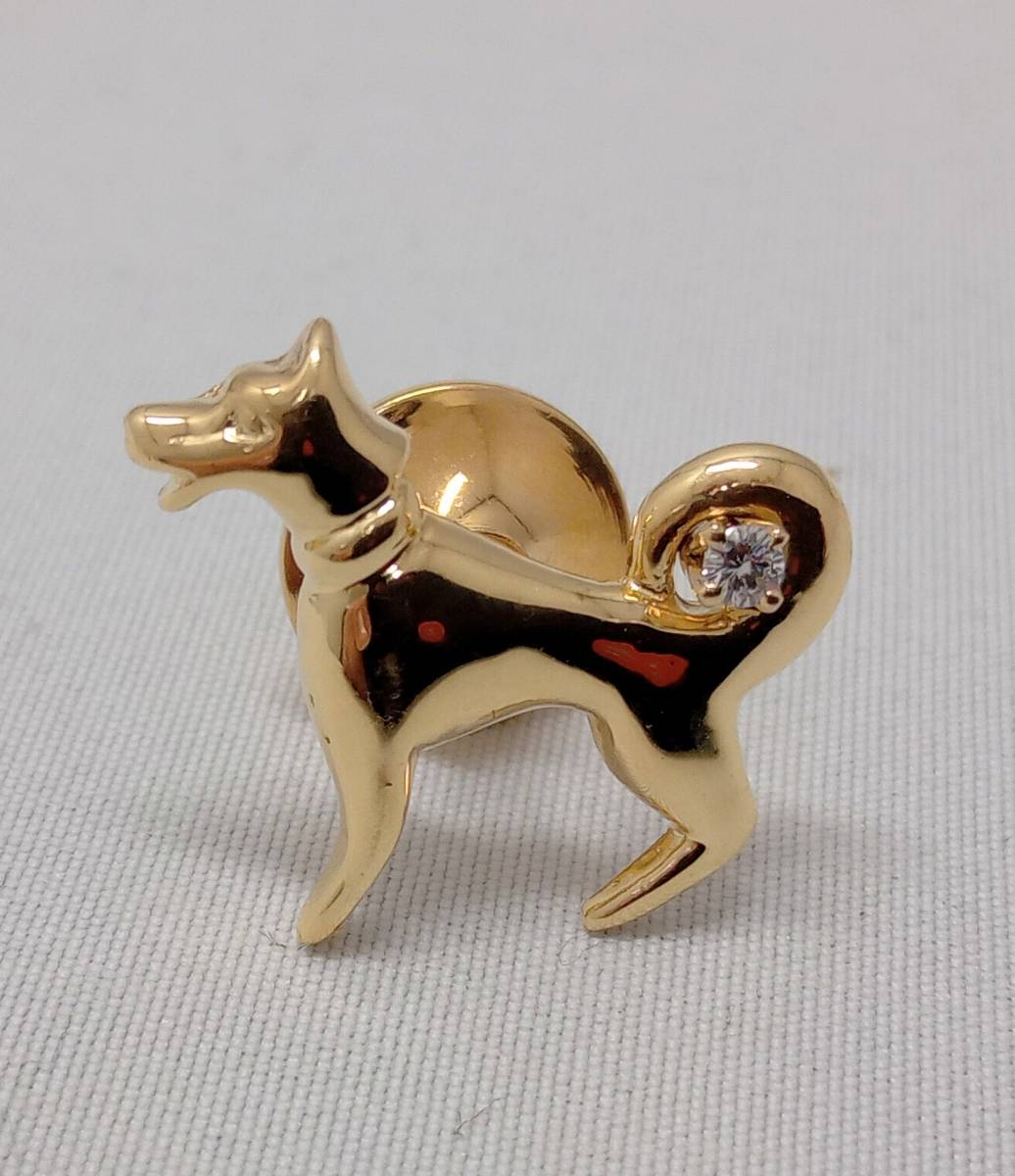 K18 ピンブローチ ダイヤ0.03ct 3.1g 犬_画像1