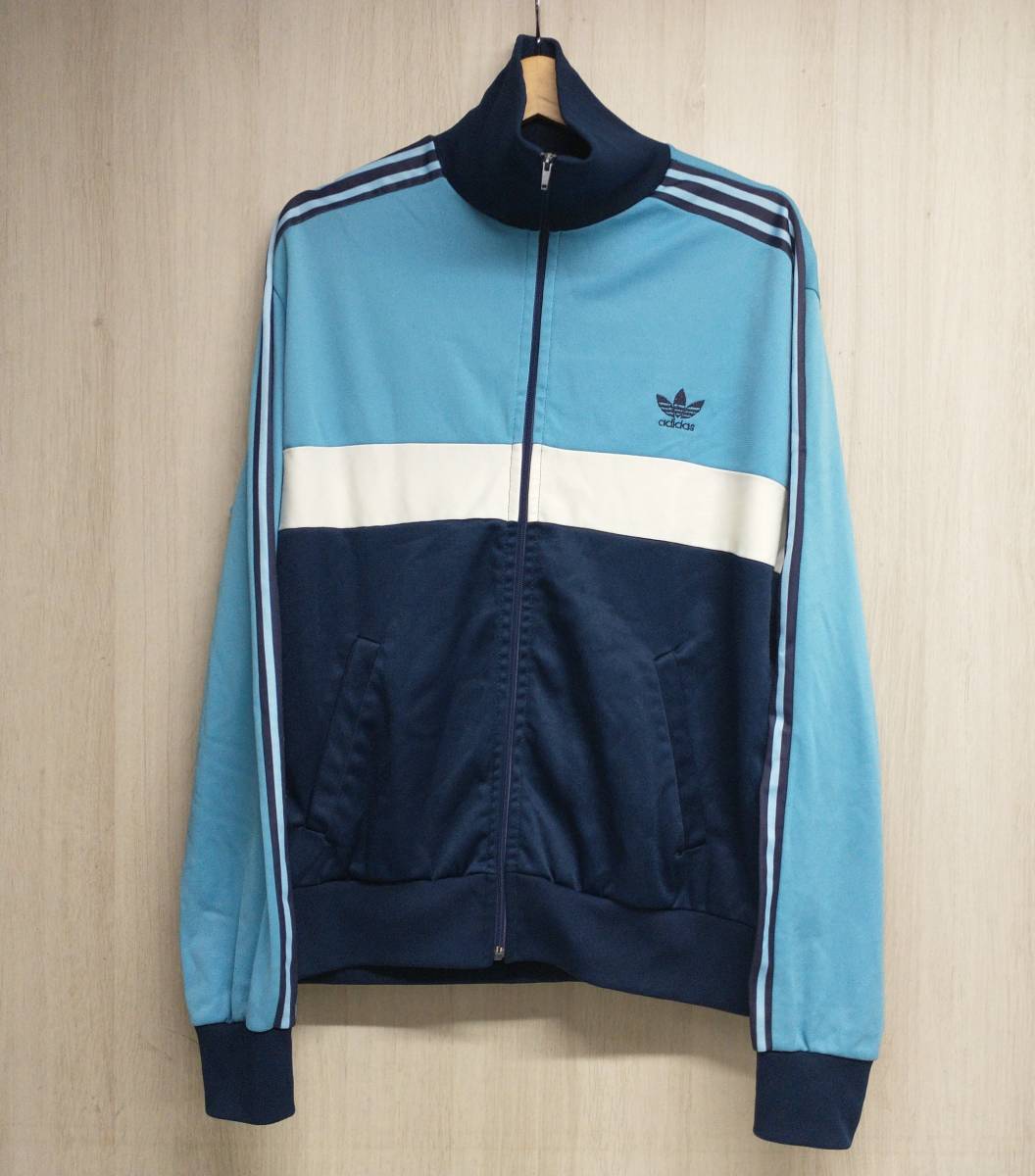 adidas 70～80s PRODUCTION VENTEX フランス製 ブルー ベンテックス ヴィンテージ ジャージ トラックジャケット 汚れ有り 店舗受取可