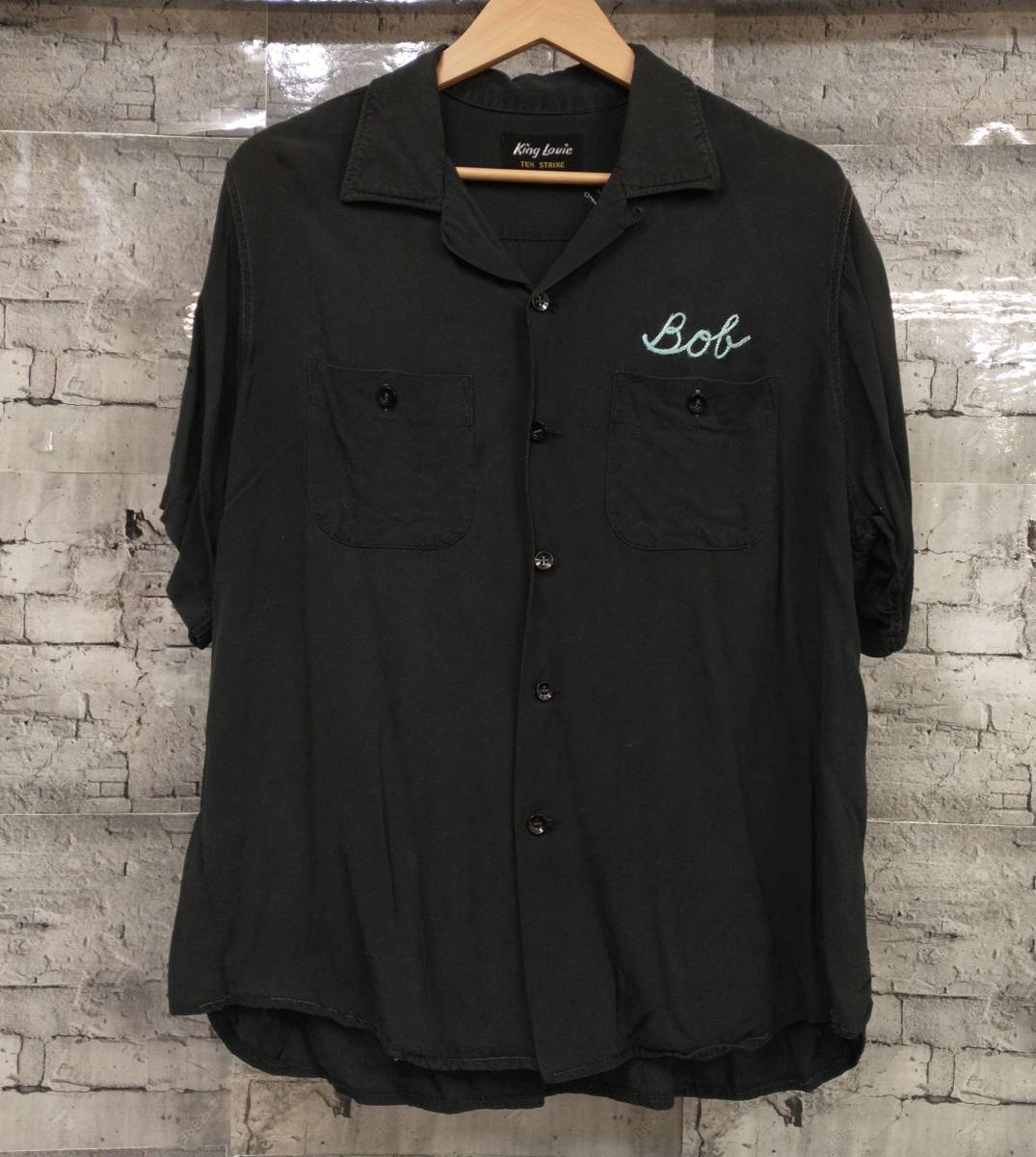 60s King Louie TEN STRIKE キングルイ テン ストライク ボーリングシャツ 半袖シャツ 開襟シャツ USA製 サイズL ブラック 店舗受取可