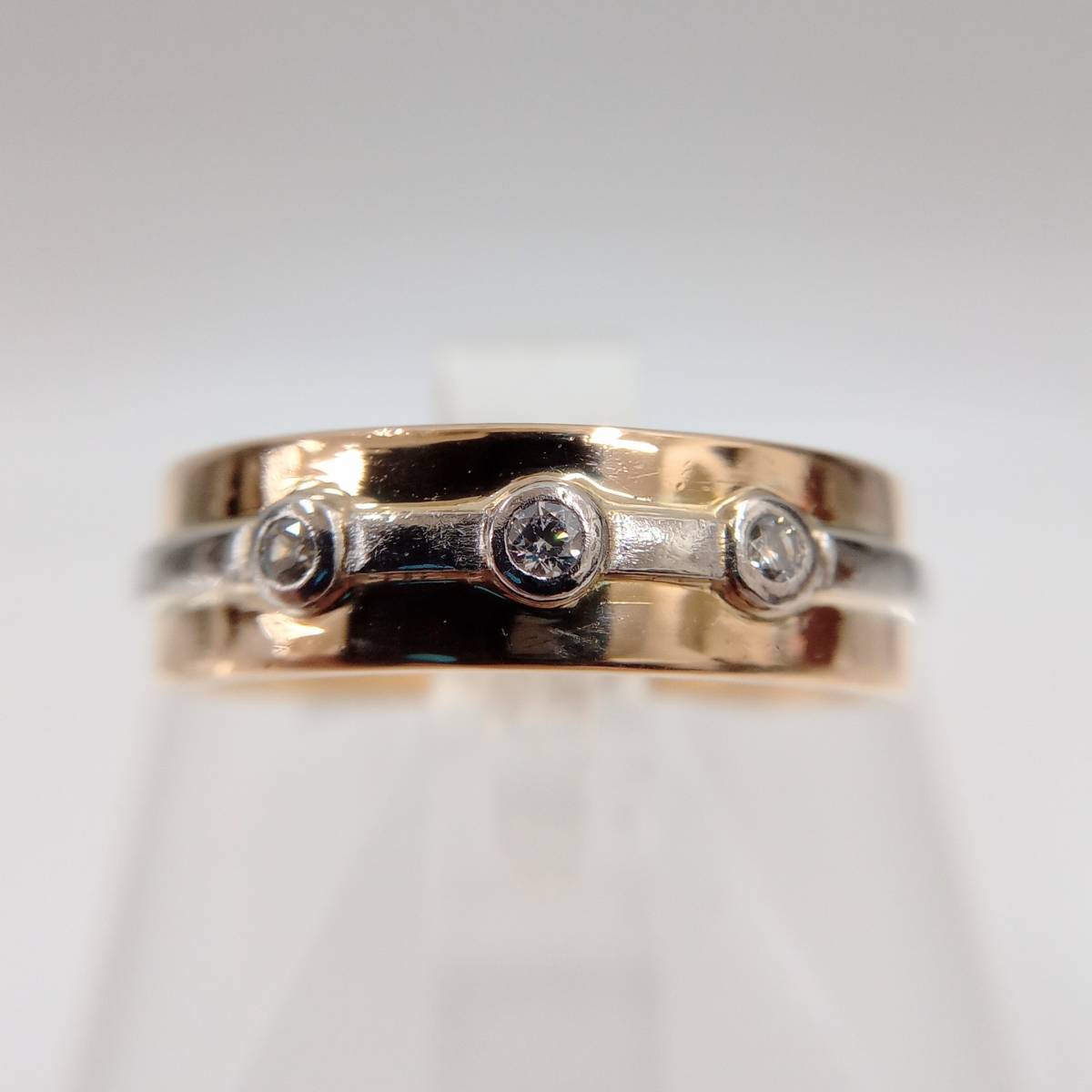 クリスマスツリー特価! 5.1g 8.5号 0.06ct ダイヤモンド プラチナ Pt刻印のみ イエローゴールド 18金 K18 リング 店舗受取可 コンビネーション 指輪 イエローゴールド