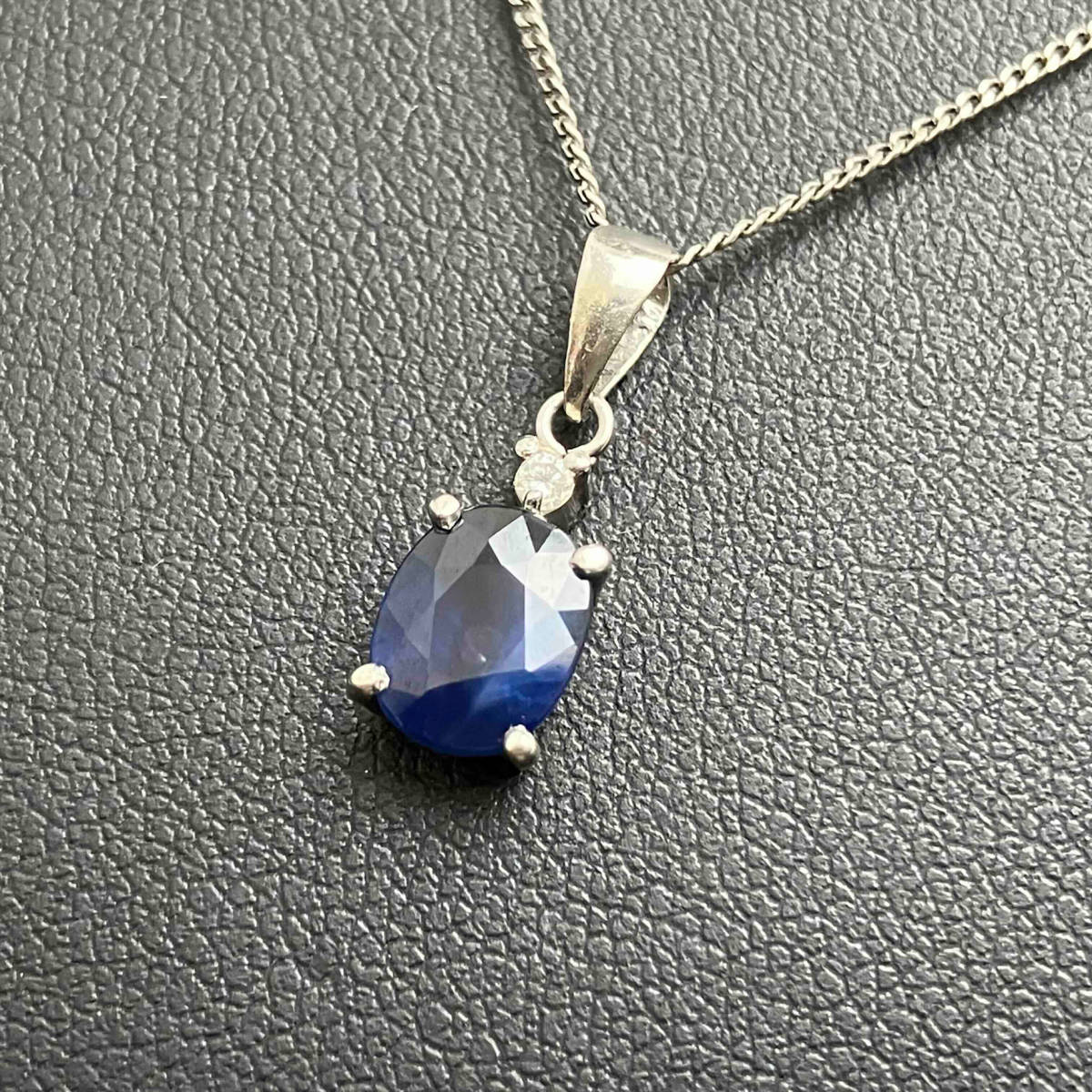 【値下げ】 Pt850 Pt900 ネックレス デザイン 0.03ct ダイヤ ブルーサファイア 天然 鑑別カード付 40cm 入 刻印 造幣局 ホールマーク プラチナ 3.6g サファイア