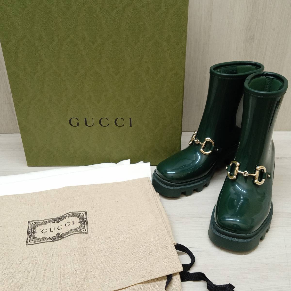 Gucci Gucci шланг Bit Bit Acle Boots 670407 Зеленый 37 Около 24 см. Женский магазин эмали может быть получен
