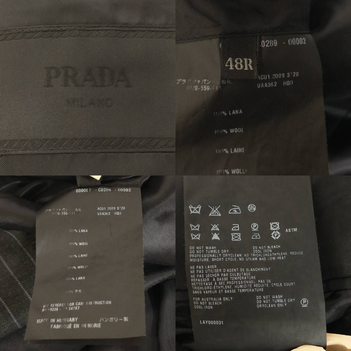 PRADE setup jacket slacks size 48R wool check GRY Prada 