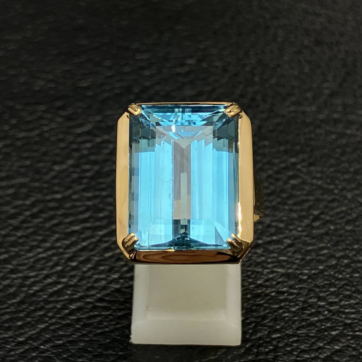 鑑別カード付 新品仕上済み 天然 ブルートパーズ 16.20ct デザイン リング K18 12号 8.4g 金 イエロー ゴールド 指輪