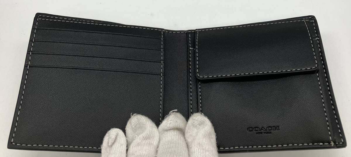 【美品】 COACH コーチ M2244 チャコール ロゴ柄 折り財布 コンパクト ウォレット_画像5