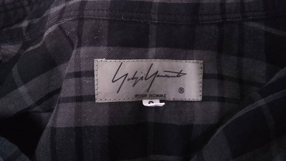 Yohji Yamamoto POUR HOMME ヨウジヤマモト プールオム 半袖シャツ Mサイズ グレー チェック_画像3