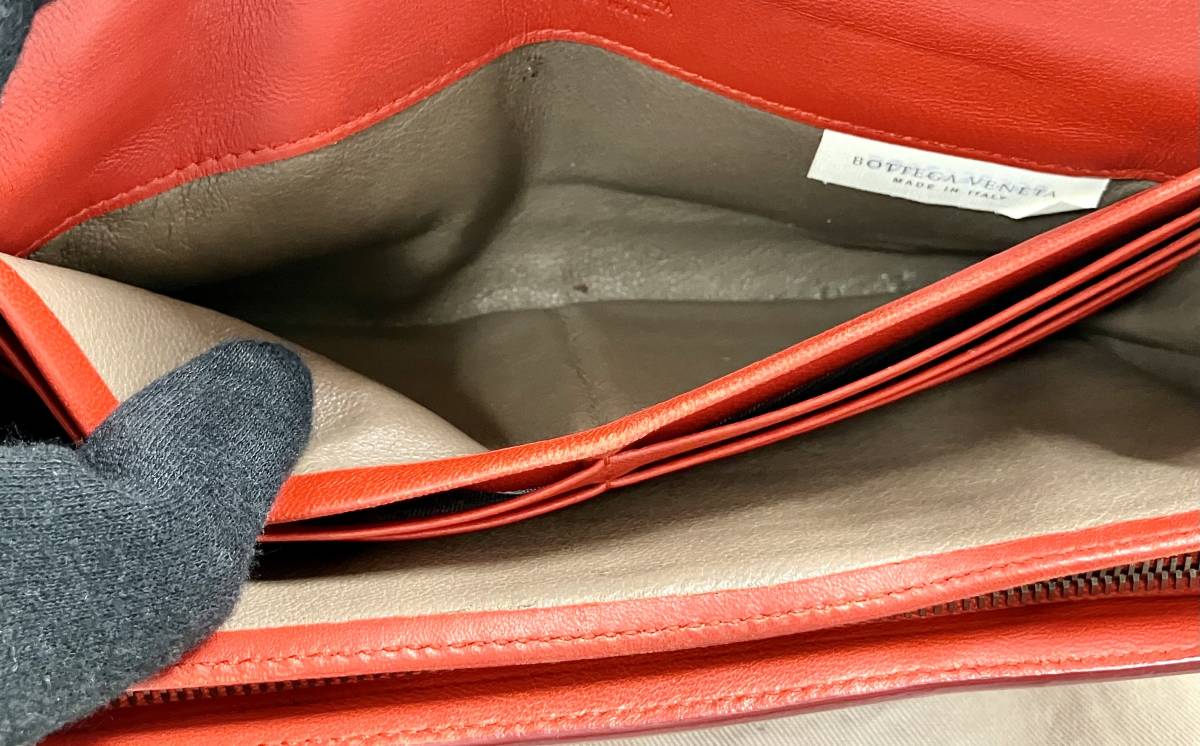 ［大特価！］ BOTTEGA VENETA ボッテガ ヴェネタ／イントレチャート パイソン レッド 長財布_画像7