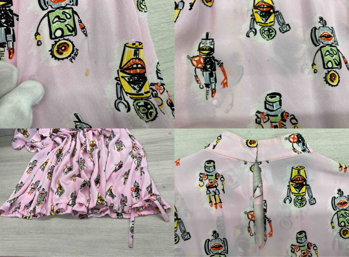 PRADA プラダ ロボット柄 膝丈ワンピース パステルピンク ノースリーブ 36 ウエスト58cm_前見ごろ左脇の辺りに茶色いシミあり