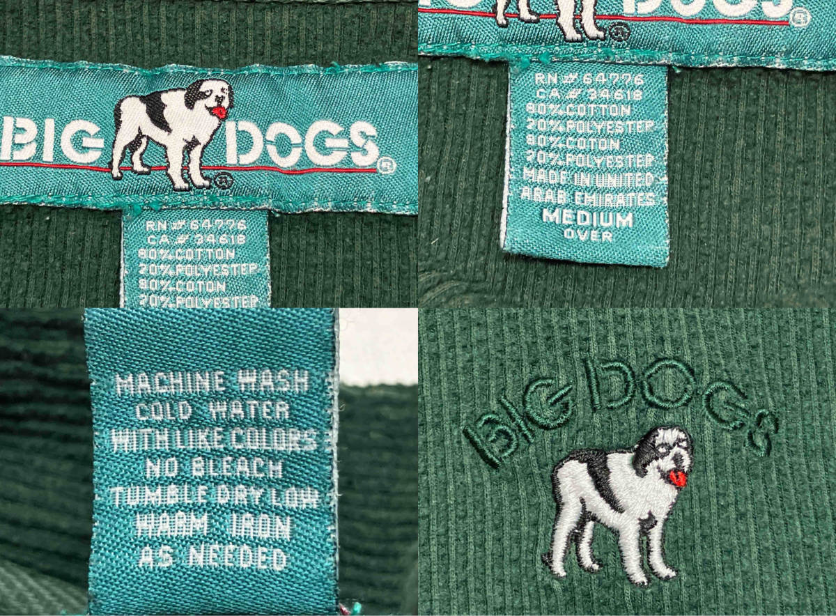 BigDog 長袖Tシャツ ヘンリーネック Mサイズ グリーン メンズ通年 袖ほつれあり_画像3