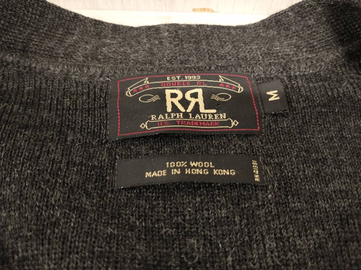 RRL RALPH LAUREN ダブルアールエル ラルフローレン ウール カーディガン 三ツ星タグ 香港製 グレー 店舗受取可_画像3