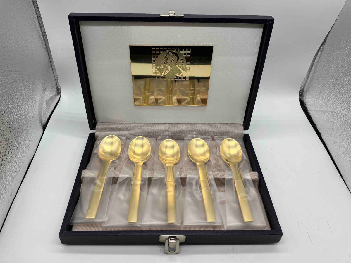 未使用品 山崎金属工業 ノーベル賞90周年記念 スプーン5本セット YAMAZAKI 長さ：約13cmの画像1