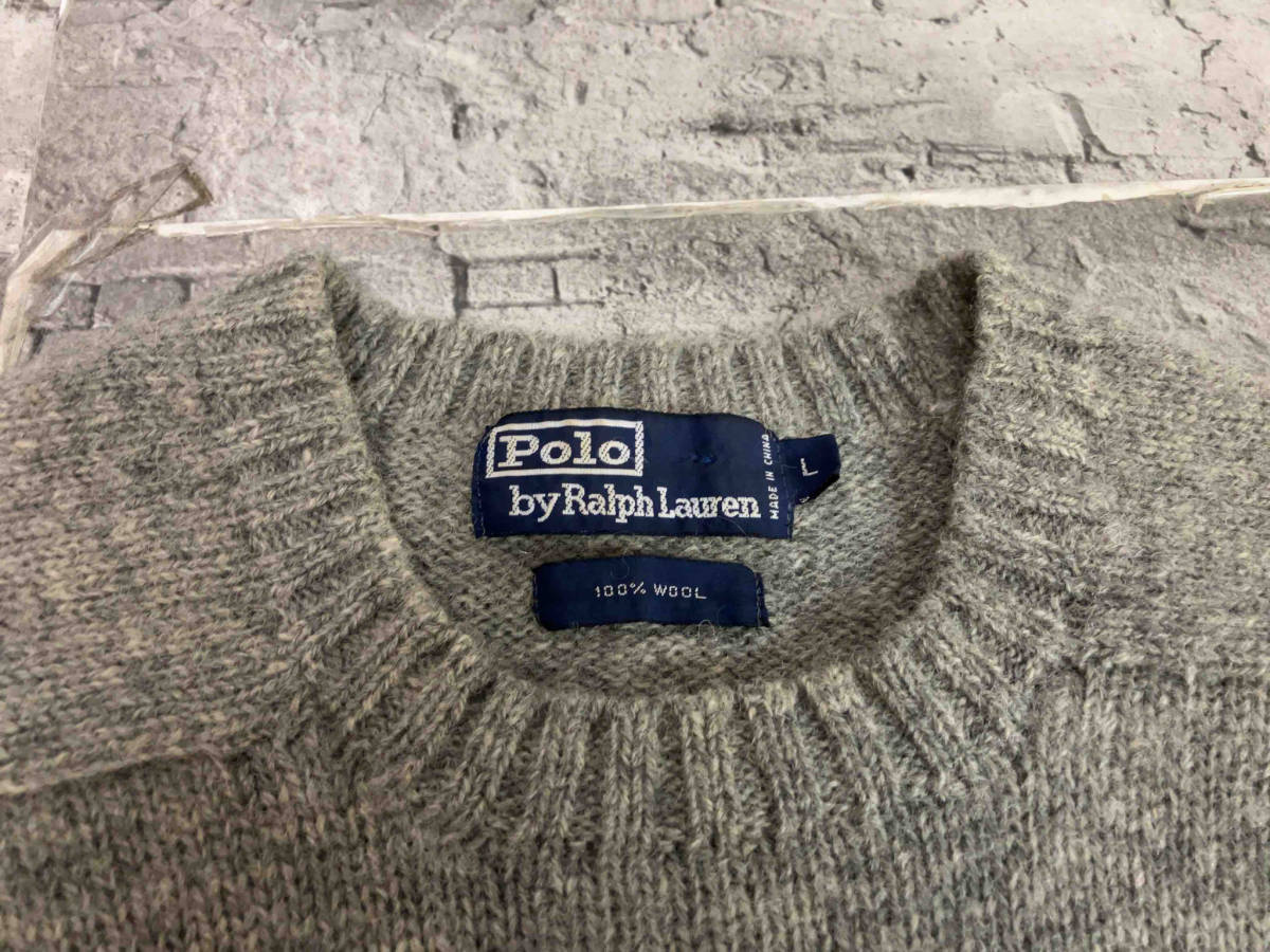 POLO RALPH LAUREN ポロ ラルフローレン ポロベア ニット セーター ウール 刺繍 サイズL グレー 店舗受取可_襟汚れあり