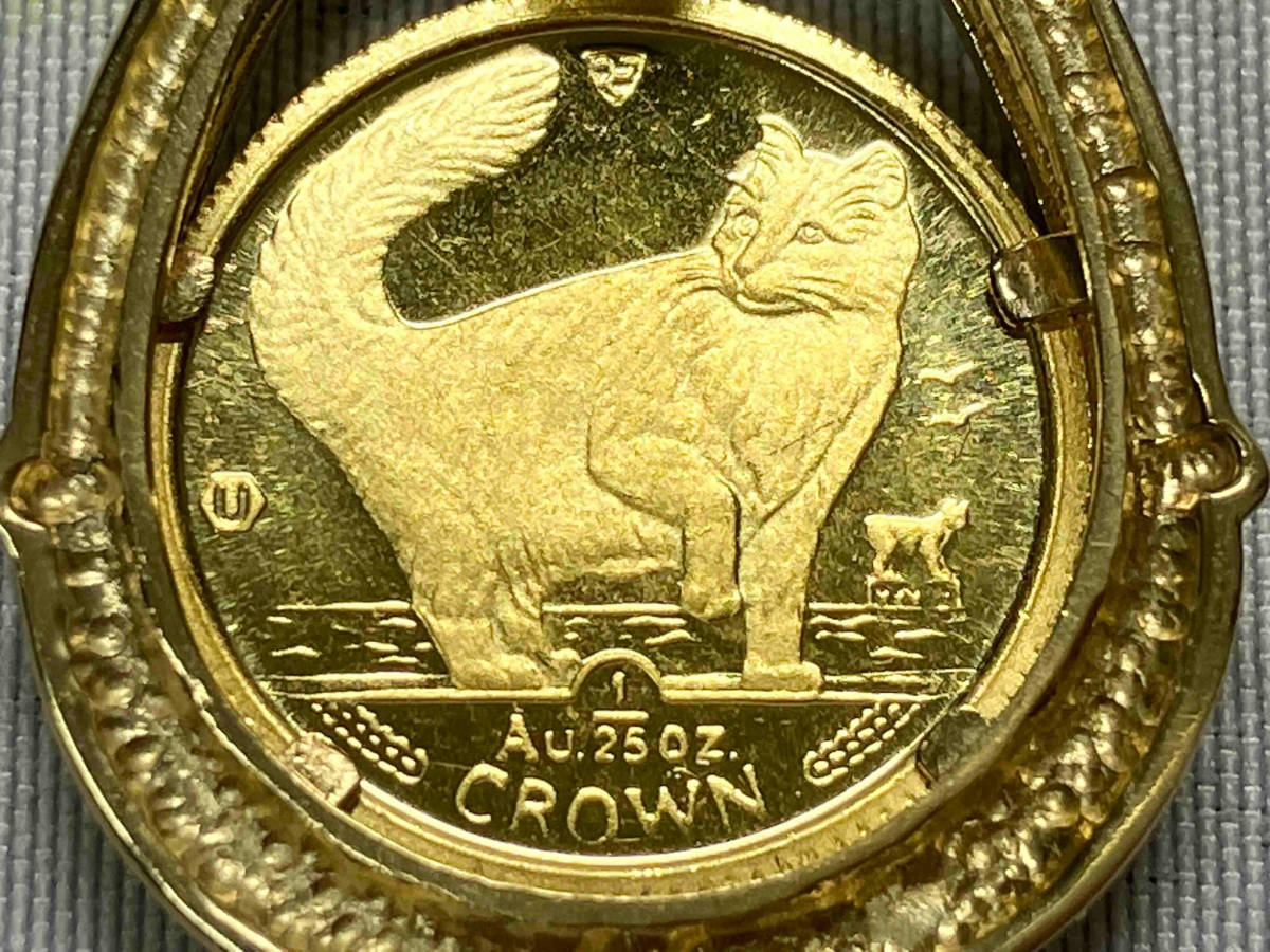 マン島キャットコイン K18/K24 コイントップ 4.0g 1/25オンス H3.0×W1.8cm 1991年製