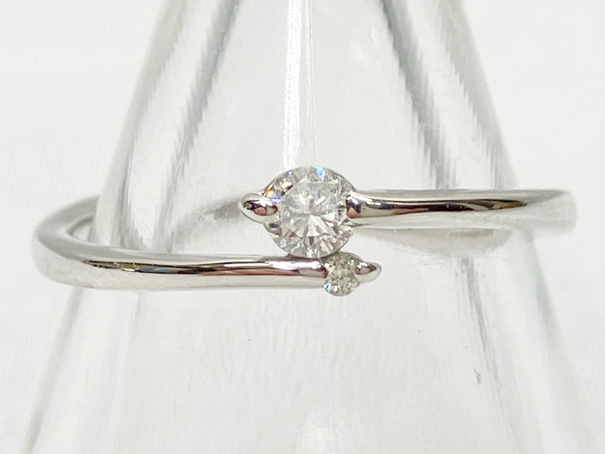 【爆売り!】 K18WG ダイヤ0.10ct リング 10号 1.8g 2点留め&伏せ込み ホワイトゴールド