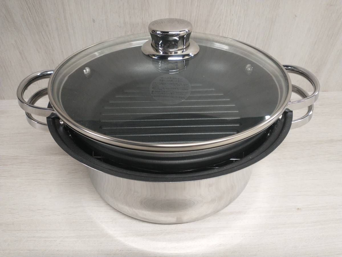 MEYER オールインワン 無加水鍋セット 両手鍋 グリルパン 強化ガラス製 マイヤー 約24cm 激しい傷あり
