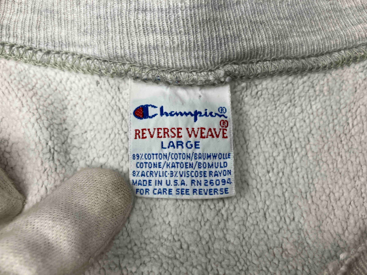 Champion Reverse Weave 80s/首元・袖等破れ多数/スウェット 刺繍タグ リバースウィーブ グレー Lサイズ チャンピオン_画像3