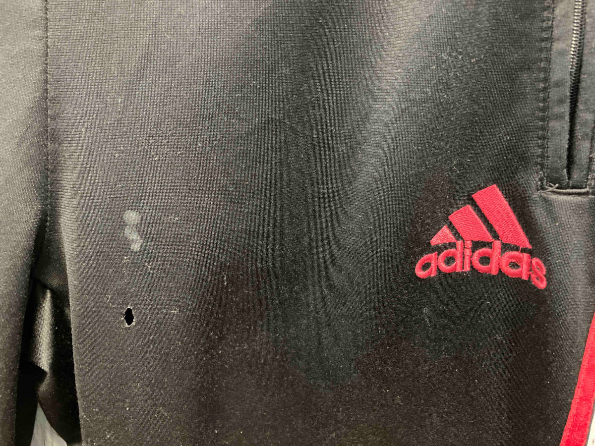 adidas アディダス ロングパンツ トラックパンツ ブラック レッド サイドボタン 変形 ライン 万国旗 破れ汚れ有 メンズ XL_画像3
