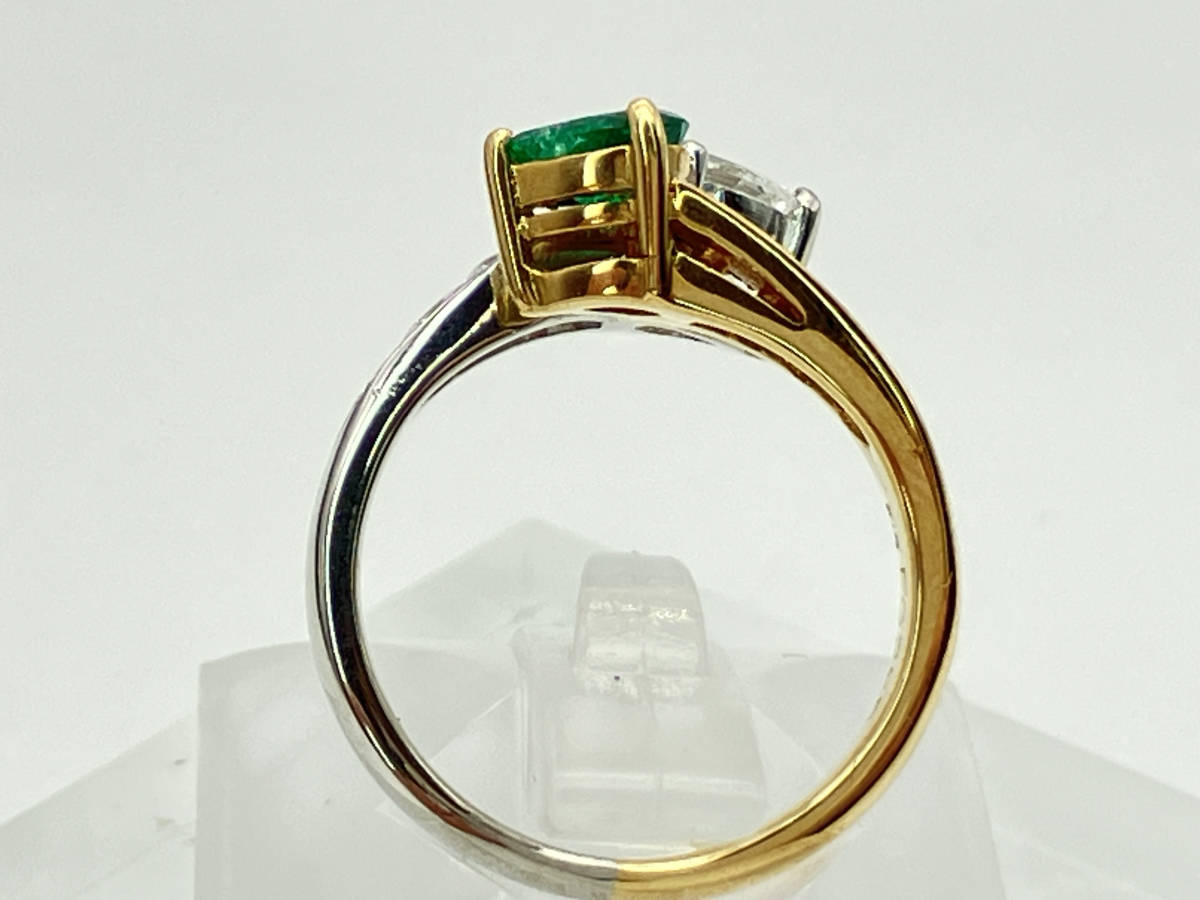  natural emerald |K18|Pt900| emerald 0.295ct| diamond 0.27ct,0.368ct|6.5 number ring |4.8g|. another document 