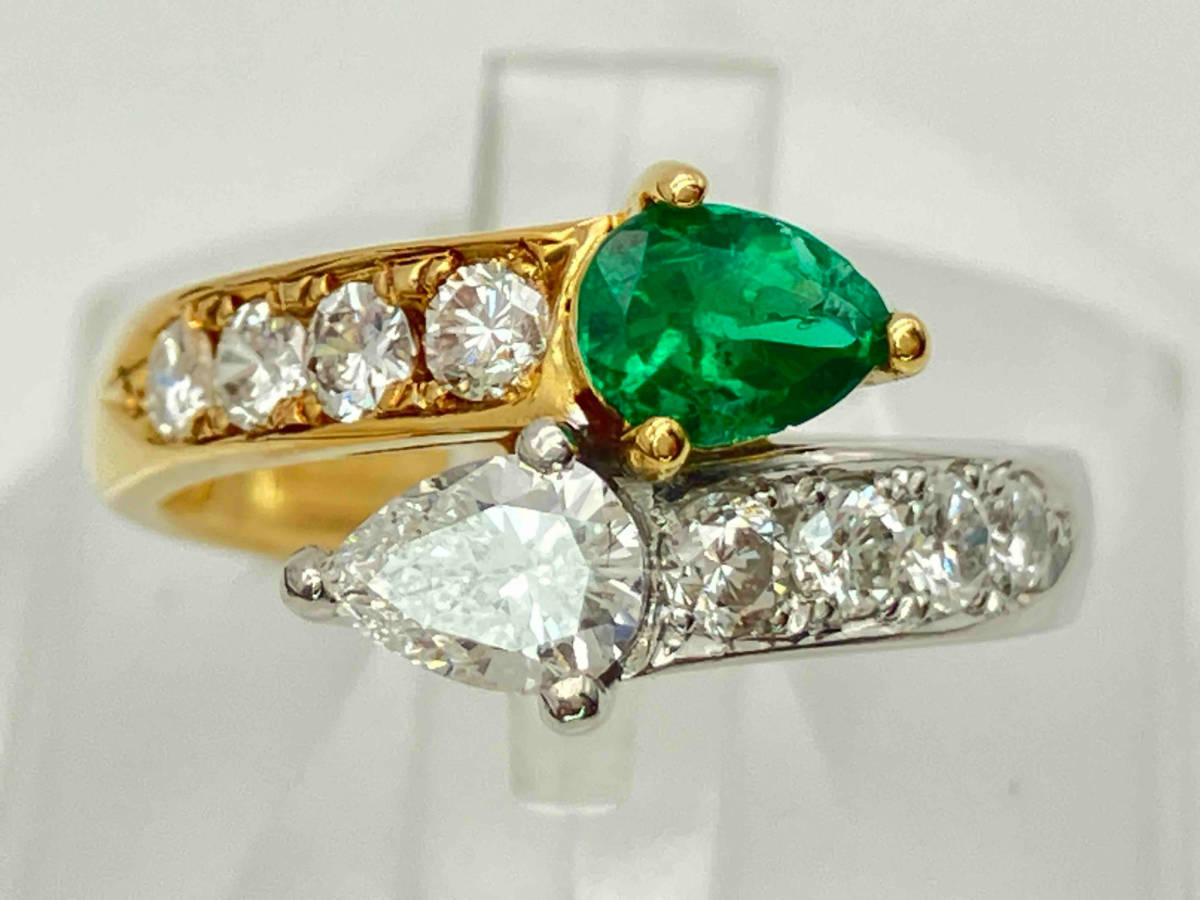  natural emerald |K18|Pt900| emerald 0.295ct| diamond 0.27ct,0.368ct|6.5 number ring |4.8g|. another document 