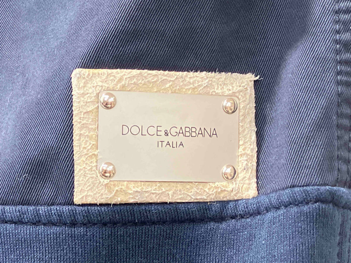 DOLCE&GABBANA ドルチェ＆ガッバーナ 異素材切り替え カーゴパンツ 50 ネイビー 紺 コットン 綿 ドッキング 裾ジップ ロゴメタルプレート_画像3