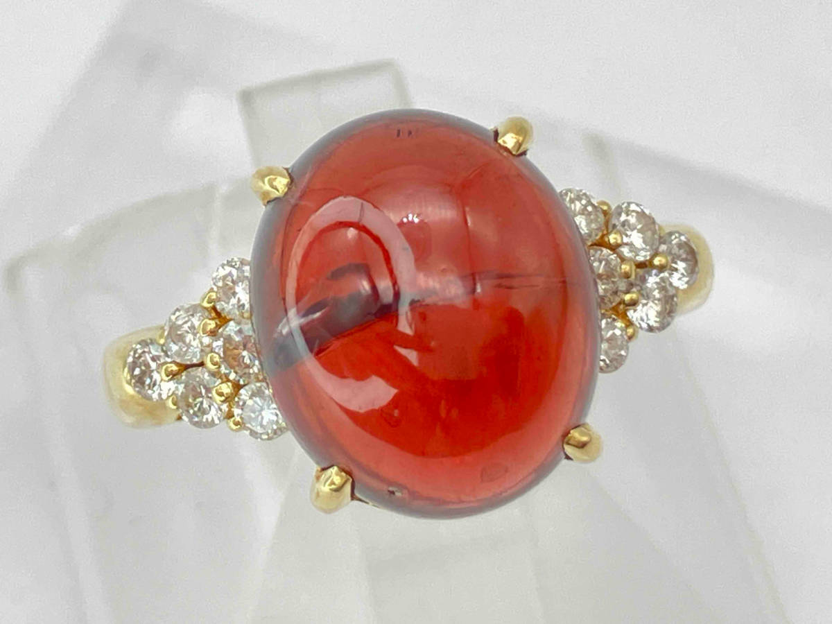 【 大感謝セール】 天然ロードライトガーネット/K18/ガーネット6.68 ct/10号リング/5.4g/鑑別書付き ガーネット