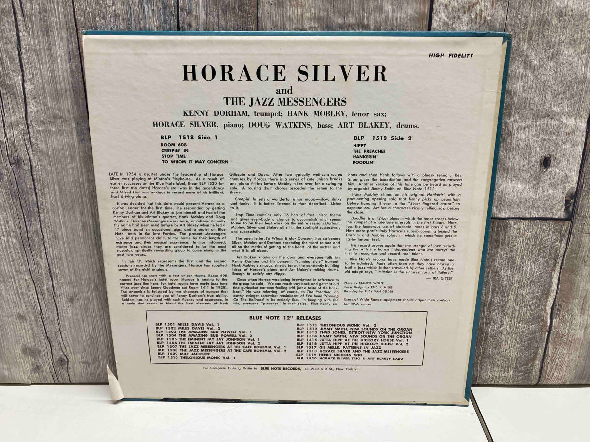 【LP盤】HORACE SILVER AND THE JAZZ MESSENGERS ホルス・シルバー 手描きRVG刻印/9M/深ミゾ/US盤/BLUE NOTE BLP1518_画像2